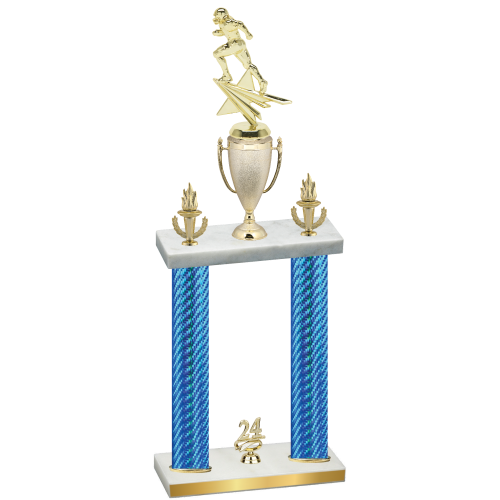 Double Blue Carbon Fiber Year Football Trophy