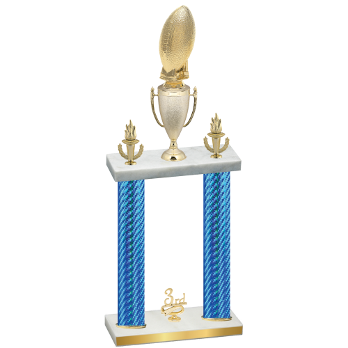 Double Blue Carbon Fiber Third Place Football Trophy