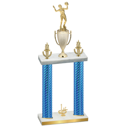 Double Blue Carbon Fiber First Place Volleyball Trophy