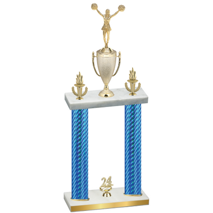 Double Blue Carbon Fiber Year Cheerleading Trophy
