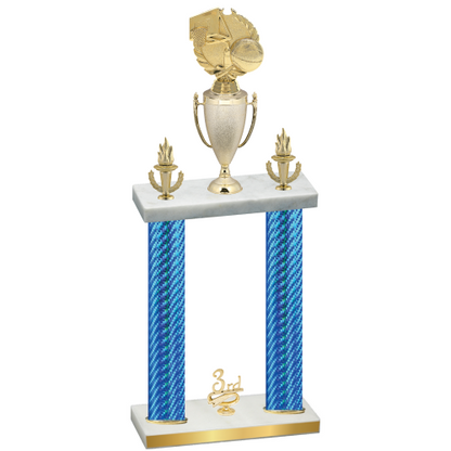 Double Blue Carbon Fiber Third Place Basketball Trophy