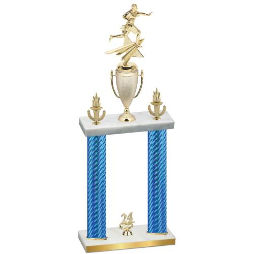 Double Blue Carbon Fiber Year Flag Football Trophy