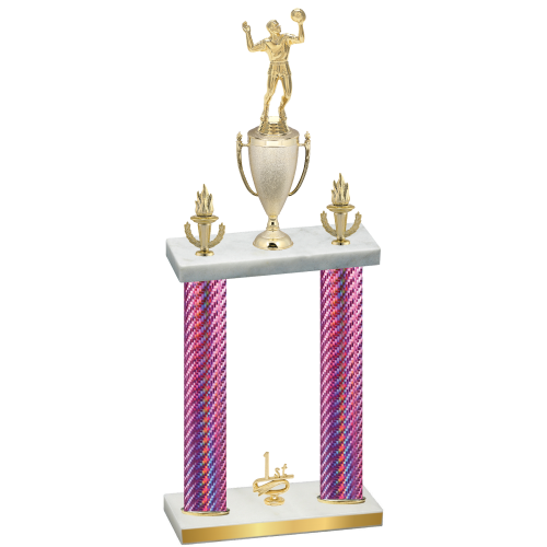 Double Pink Carbon Fiber First Place Volleyball Trophy