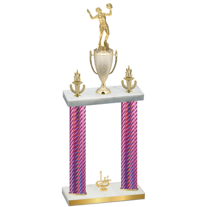 Double Pink Carbon Fiber First Place Volleyball Trophy