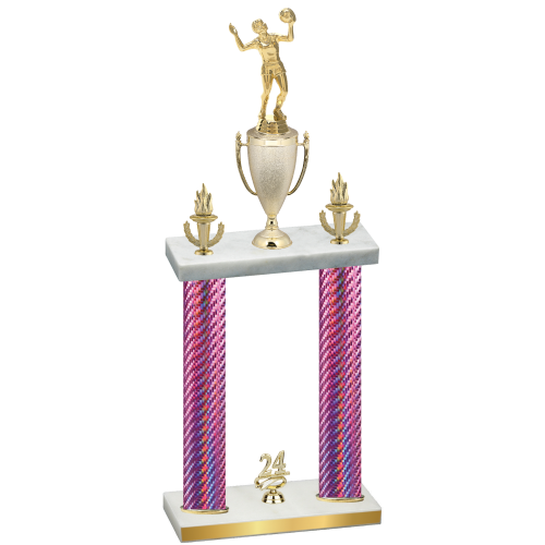 Double Pink Carbon Fiber Year Volleyball Trophy