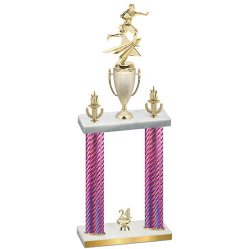 Double Pink Carbon Fiber Year Flag Football Trophy