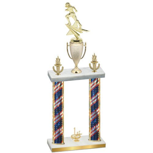 Double Flag USA First Place Football Trophy