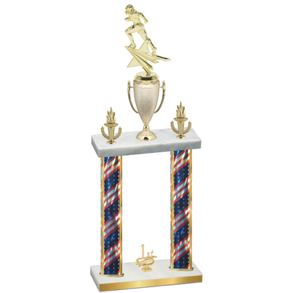 Double Flag USA First Place Football Trophy