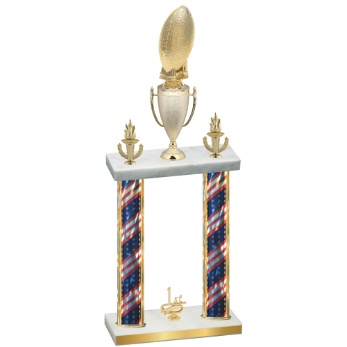 Double Flag USA First Place Football Trophy