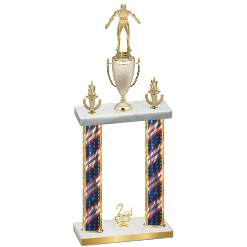 Double Flag USA Second Place Wrestling Trophy
