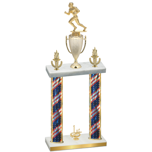 Double Flag USA First Place Football Trophy