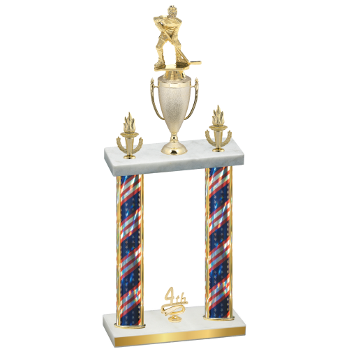 Double Flag USA Fourth Place Hockey Trophy