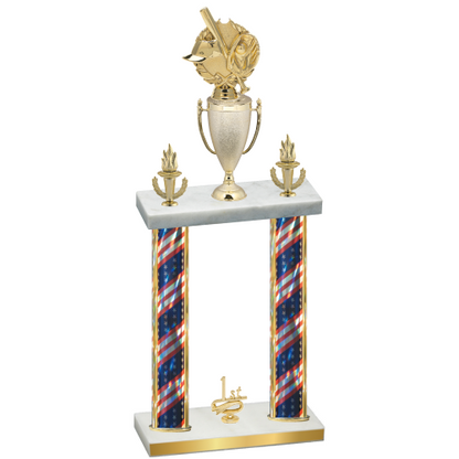 Double Flag USA First Place Baseball Trophy
