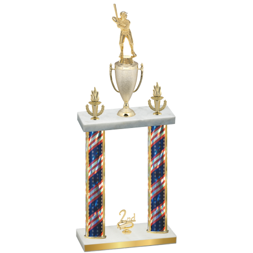 Double Flag USA Second Place Baseball Trophy
