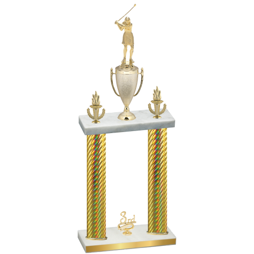 Double Gold Carbon Fiber Third Place Golf Trophy