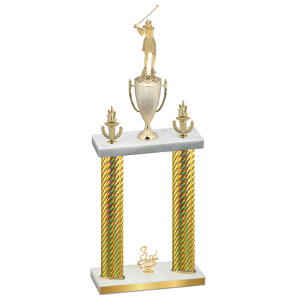 Double Gold Carbon Fiber Third Place Golf Trophy