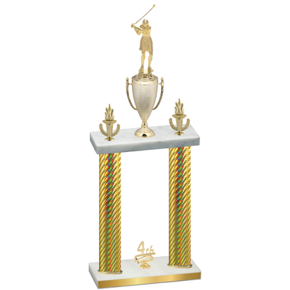 Double Gold Carbon Fiber Fourth Place Golf Trophy