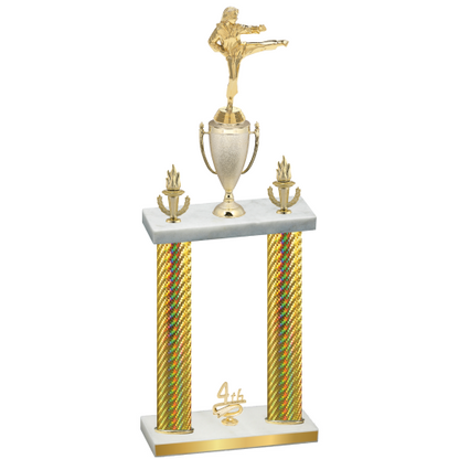 Double Gold Carbon Fiber Fourth Place Karate Trophy