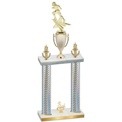 Double Silver Carbon Fiber Third Place Football Trophy