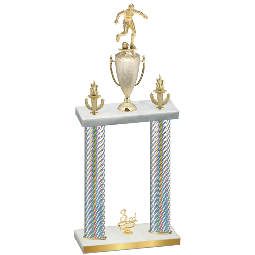 Double Silver Carbon Fiber Third Place Soccer Trophy