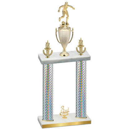 Double Silver Carbon Fiber Third Place Soccer Trophy