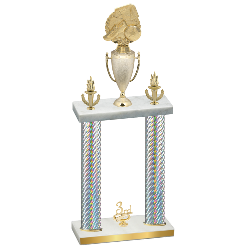 Double Silver Carbon Fiber Third Place Soccer Trophy