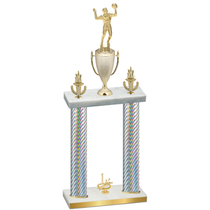 Double Silver Carbon Fiber First Place Volleyball Trophy