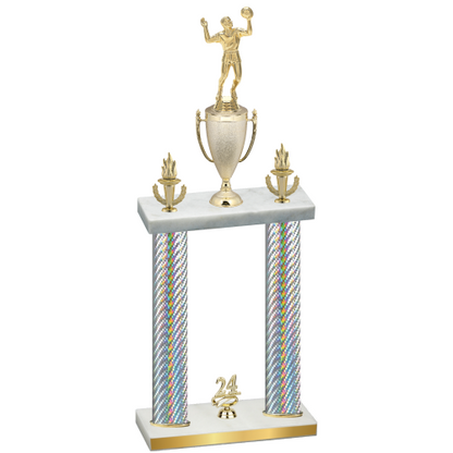 Double Silver Carbon Fiber Year Volleyball Trophy