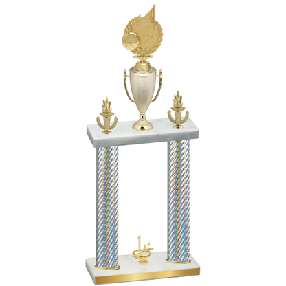 Double Silver Carbon Fiber First Place Volleyball Trophy
