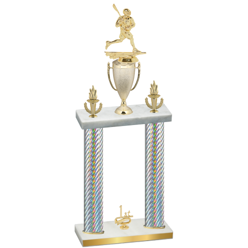 Double Silver Carbon Fiber First Place Lacrosse Trophy