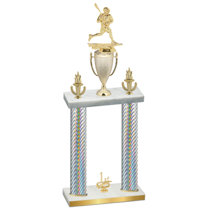 Double Silver Carbon Fiber First Place Lacrosse Trophy
