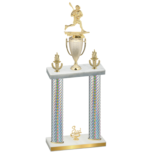 Double Silver Carbon Fiber Third Place Lacrosse Trophy
