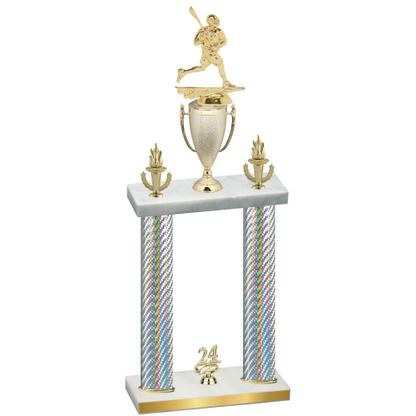 Double Silver Carbon Fiber Year Lacrosse Trophy