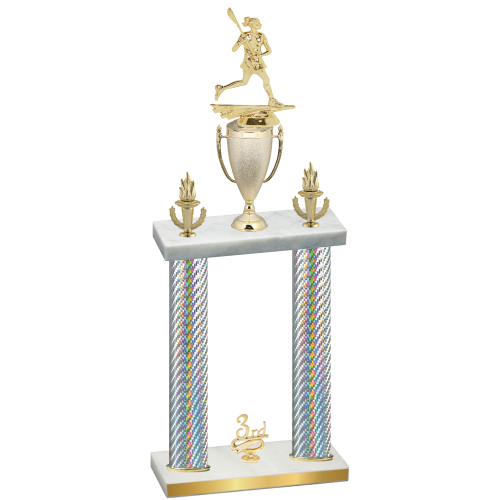 Double Silver Carbon Fiber Third Place Lacrosse Trophy