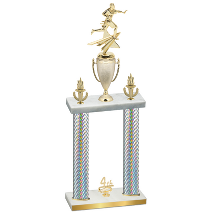 Double Silver Carbon Fiber Fourth Place Flag Football Trophy