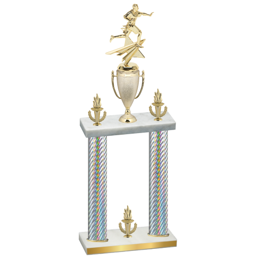 Double Silver Carbon Fiber Victory Flag Football Trophy