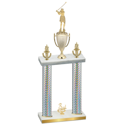Double Silver Carbon Fiber Third Place Golf Trophy