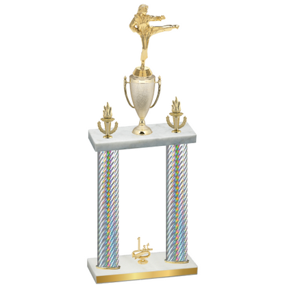 Double Silver Carbon Fiber First Place Karate Trophy