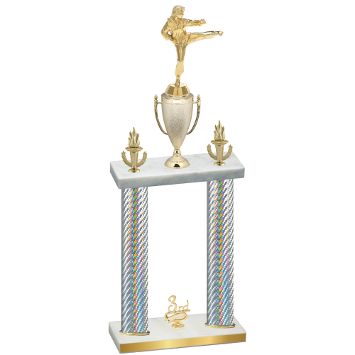 Double Silver Carbon Fiber Third Place Karate Trophy