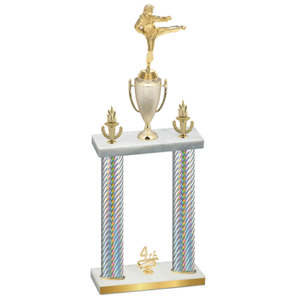 Double Silver Carbon Fiber Fourth Place Karate Trophy