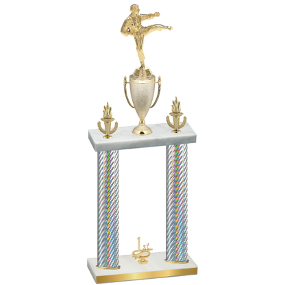 Double Silver Carbon Fiber First Place Karate Trophy