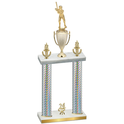 Double Silver Carbon Fiber Year Baseball Trophy