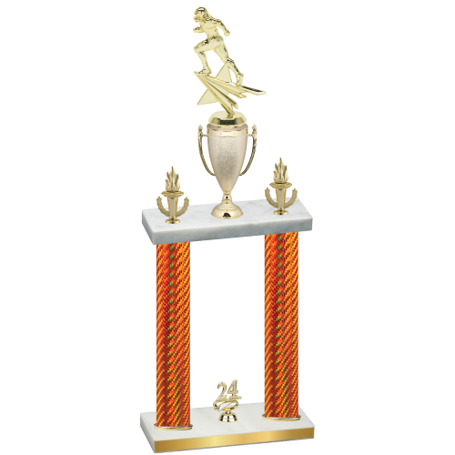Double Orange Carbon Fiber Year Football Trophy