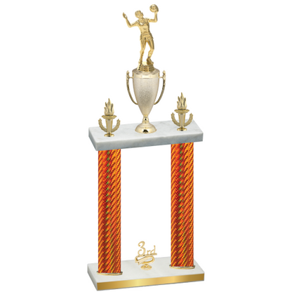 Double Orange Carbon Fiber Third Place Volleyball Trophy