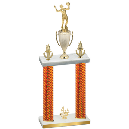 Double Orange Carbon Fiber Fourth Place Volleyball Trophy