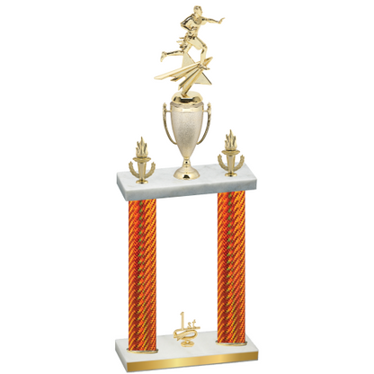 Double Orange Carbon Fiber First Place Flag Football Trophy