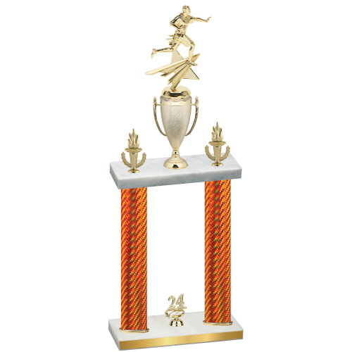 Double Orange Carbon Fiber Year Flag Football Trophy