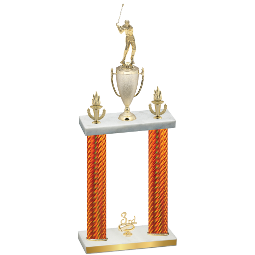 Double Orange Carbon Fiber Third Place Golf Trophy