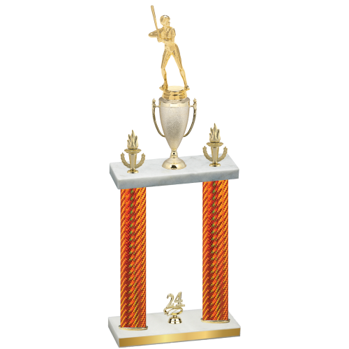 Double Orange Carbon Fiber Year Softball Trophy