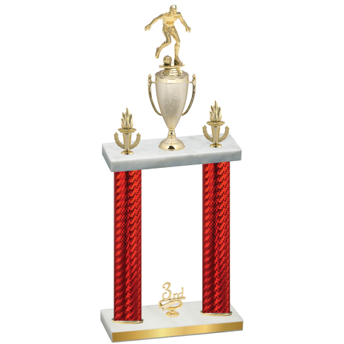 Double Red Carbon Fiber Third Place Soccer Trophy